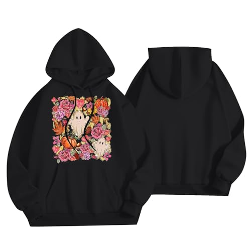 Halloween Hoodies for Women 2025 Fall Fashion Long Sleeve Cute Ghost Graphic Lightweight Hoodie with Pockets