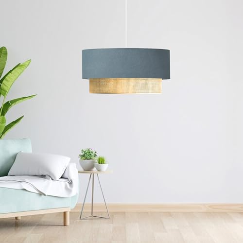 lux.pro Lampada a Sospensione - Altezza 70 cm - Lampada da Soffitto con Paralume a Doppio Cilindro Lampadario con Abat-jour in Tessuto - Blu Grigiastro/Giallo