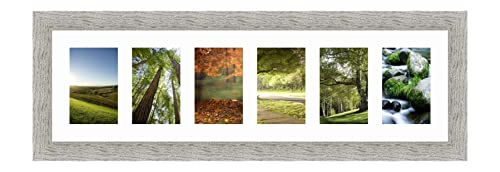 Cadres Photos pêle mêle multivues Super Blanc 6 Photo(s) 10x15 Passe Partout, Cadre Photo Mural 72x20 cm Taupe Gris, 3.5 cm de Largeur