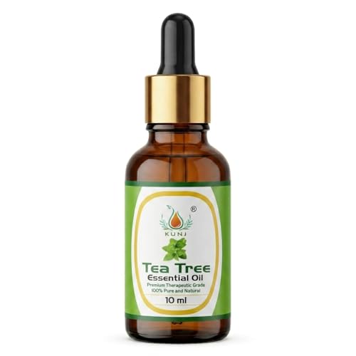 Image of KUNJ Tea Tree Essential Oil for Acne Care, Dandruff, Hair & Scalp Care 10ml | 100% Pure Steam Distilled Tea Tree Oil for Face, Nails, Diffuser & Aromatherapy | Natural Essential Oil