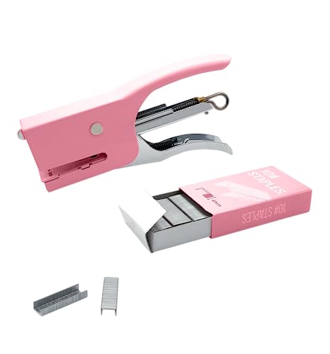 Manueller Hefter, Handheftgerät, Kompakter Hefter aus Stahl für Büro, Schule und Zuhause, 1000 kleine Klammern 10/4 enthalten, geschlossener Punkt, ergonomischer Griff (Rosa)