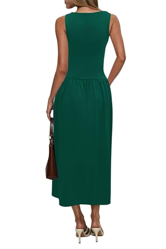 Image of Womens Summer Casual Midi Maxi Dress 2026 Sleeveless Ruched A Line Flowy Cocktail Wedding Guest Beach Long Sundress