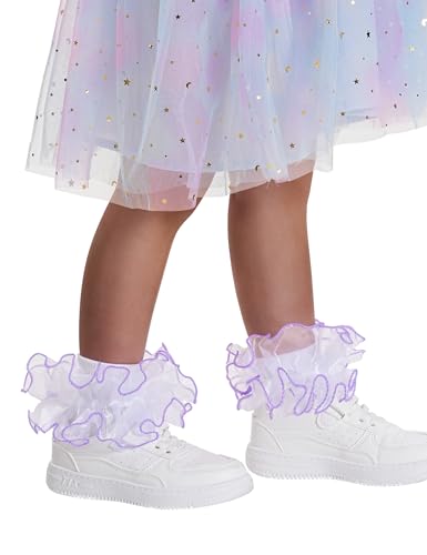Witwot 3 Pairs Girls Ruffle Socks Toddler Double Lace Frilly Pageant Dress Sock Turn Cuff Socks2