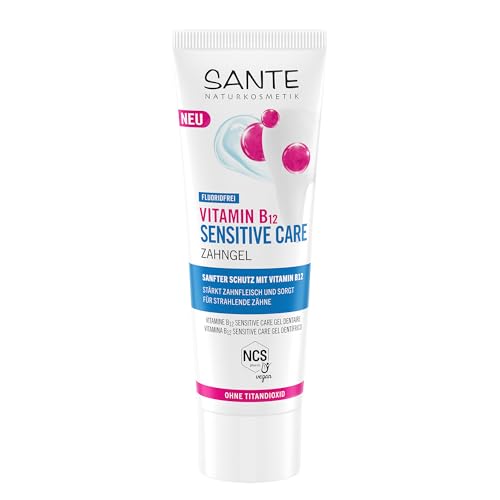 SANTE Naturkosmetik Vitamin B12 Sensitive Care Zahngel - 75 ml - mit Meersalz, Xylit & Vitamin B12 - vegan, fluoridfrei & ohne Titandioxid - Zahnpflege für empfindliches Zahnfleisch