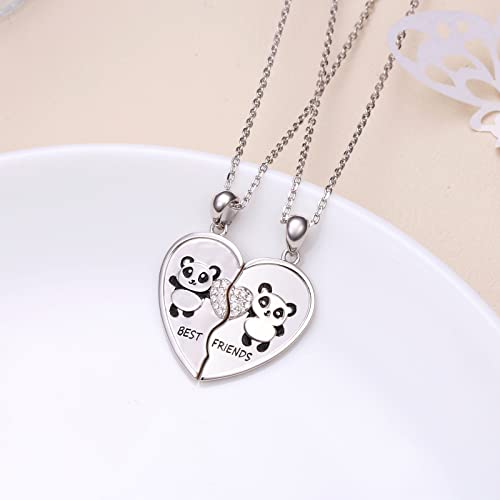 S925 Sterling Silver Best Friends Necklaces Matching Heart Friendship Necklaces for 2 BFF Gifts Jewelry Set4