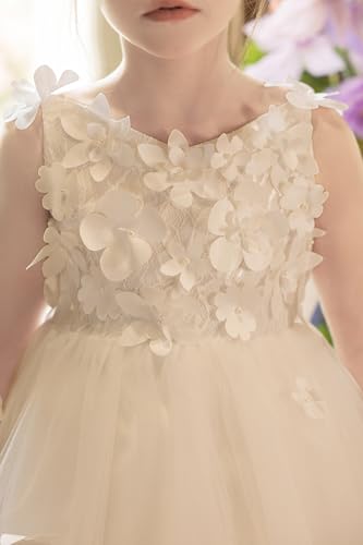 Floral Appliques First Communion Dress Tulle Flower Girl Dresses for Wedding Ruffles Pageant Ball Gown with Bow4