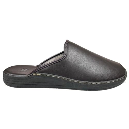 VIRGO FIRENZE Pantofole Uomo in Vera Pelle Eleganti - Ciabatte Invernali Made in Italy - Suola Antiscivolo, Calde e Comode - Qualità Artigianale Italiana, Moro, 42