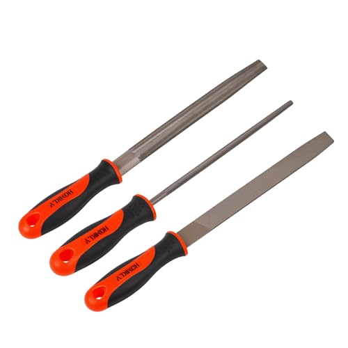 HOMKLV 3-Piece 8-Inch Professional File Set High Carbon Steel Metal Files with Flat/Half-Round/Round Shapes Ideal for Metal Wood Plastic & DIY Projects