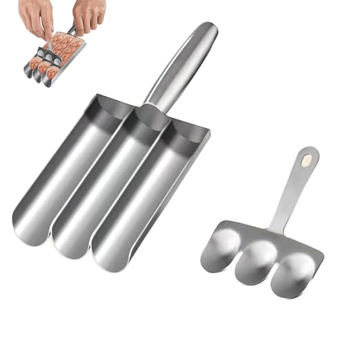 Molde Deslizante de Camarones, Máquina para Hacer Albóndigas de Acero Inoxidable, Máquina Albóndigas de Acero inoxidable con Pala Corte, Máquina para Hacer Albóndigas Triple,Bola de Carne con Espátula