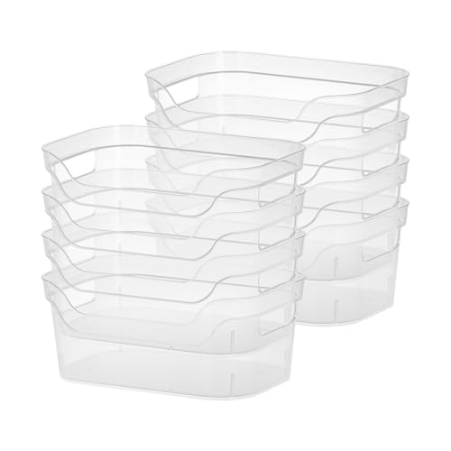 Image of Sterilite 9.5 x 6.5 x 4 Inch Small Open Scoop Front Clear Storage Bin with Comfortable Carry Through Handles for Household Organization (16 Pack)