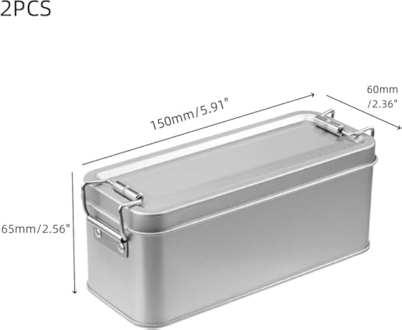 2 Pack Silver Tin Box Containers Metal Storage Box with Lids Rectangular Containers with Buckle Latch for Home Storage Outdoor Usage(5.91¡Á2.36¡Á2.56)