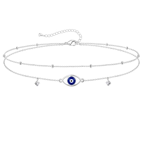 GoldSterling Silver Anklet Bracelets for Women Waterproof Non Tarnish 925 Sterling Sliver Plated Heart Evileye Butterfly Charm Dainty Summer Beach Anklets for Women Beach Vacation Bikini Outf product thumbnail 20
