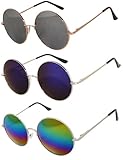 OWL Oversized Round Hippie Sunglasses, Metal Frame, UV 400, Circle Costume Glasses 3 Pairs Variety Pack