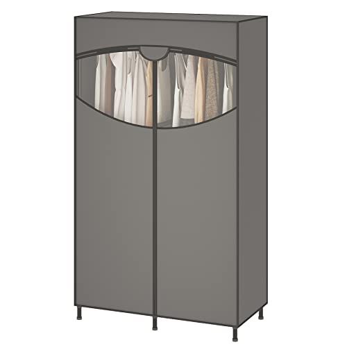 MOYIPIN Tragbarer Kleiderschrank, Kleiderschrank mit Regalen, mit Sichtfenster, einfache Montage, 106 L x 41 B x 170 H cm(Grau) Cover