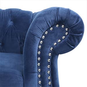 Image of ORRD Chesterfield Loveseat, Modern Velvet Sofa Tufted Couch 2 Seater with Scroll Arms and Nailhead for Living Room, Bedroom, Office, Apartment (Blue)