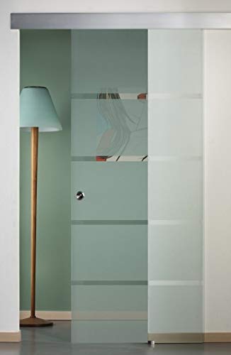 Puerta corredera exterior de cristal satinado con rayas 90 x 210 (derecha)