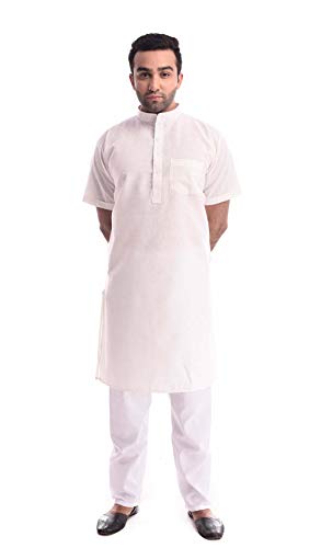 Image of Royal Kurta Mens Linen Half Sleeved Long Ethnic Kurta