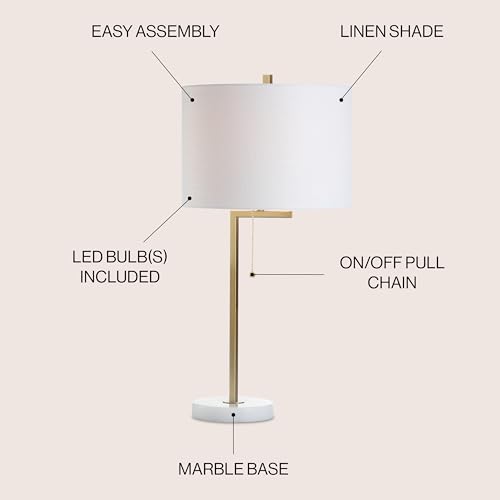 JONATHAN Y JYL1043A Alyssa 24.5" Metal/Marble LED Table Lamp Contemporary Bedside Desk Nightstand Lamp for Bedroom Living Room Office College Bookcase LED Bulb Included, Brass Gold/White - Image 3