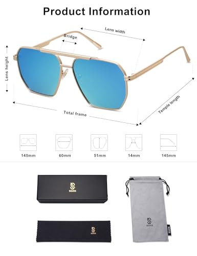 Image of SOJOS Retro Oversized Square Polarized Sunglasses for Women Men Vintage Shades Classic Large Metal Sun Glasses