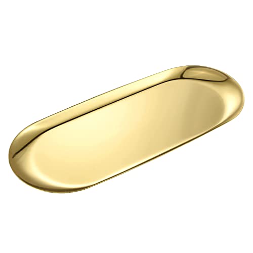 GNCLOUD Golden Dinner Plate 1pcs, Stainless Steel Dinner Plate, Decorative Dinner Plate for Dinner, Desserts (Medium)