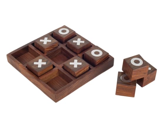 Tic Tac Toe Morpion-Spiel aus Holz - Dekoratives Gesellschaftsspiel mit Spielsteinen X und O - 18 cm