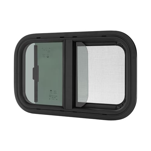 Horizontal-Schiebefenster Schwarz Camper-Fenster Trennwandfenster aus gehärtetem Glas mit Sichtschutz & mehr Licht für Kastenwagen Camper & Van (600*300mm)