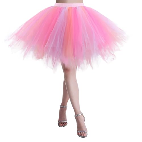 Tüllrock Orange Tüllrock Pastell, Tüllrock Damen Midi Tütü Rock 50Er Ballett Unterrock Elastische Hohe Taille Ballettrock Petticoat Tanzkleid...