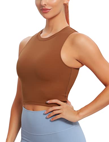 Natural Feelings Sports Bras For Women Removable Padded Yoga Tank Tops Sleeveless Fitness Workout Running Crop Tops Coffee Brown #TOP2