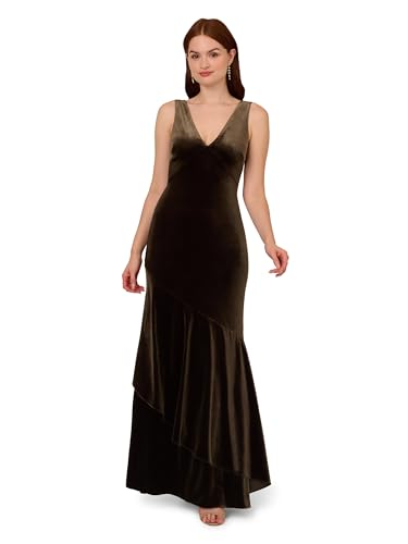 Adrianna Papell Women's Velvet Flounce Hem Gown