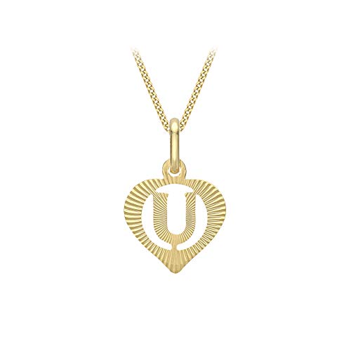 Pendentif cœur initiale U or jaune 9 ct et diamant sur chaîne de 46 cm