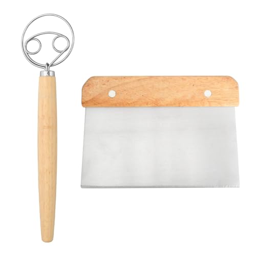 Batidora Danesa de Masa y Cuchilla Panadero, Set de Herramientas para Panadería con 2 Batidoras Manuales de Masa y 1 Cuchillo para Masa, Amasar y Preparar Pan, Baguette, Pasteles y Más