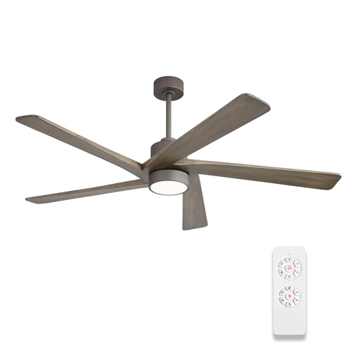 WINGBO 72 Inch DC Ceiling Fan with Lights and 3 Downrods, 5 Reversible Carved Wood Blades, 6-Speed Noiseless DC Motor, Large Ceiling Fan in Graphite Finish with Gray Blades, ETL Listed