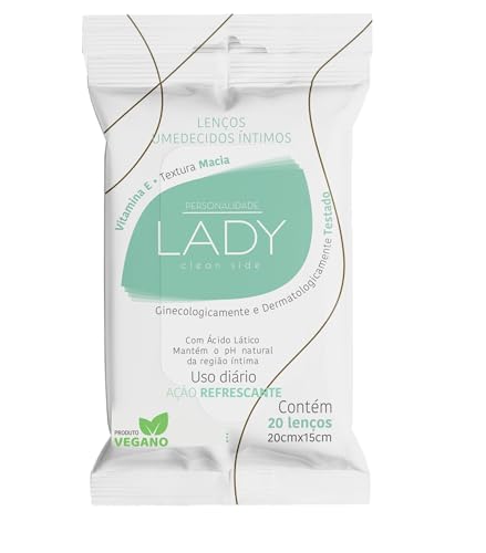 Lenço Umedecido Íntimo Personalidade Lady Clean Side Vitamina E com Ácido Lático 20 unidades 20cm X 15cm