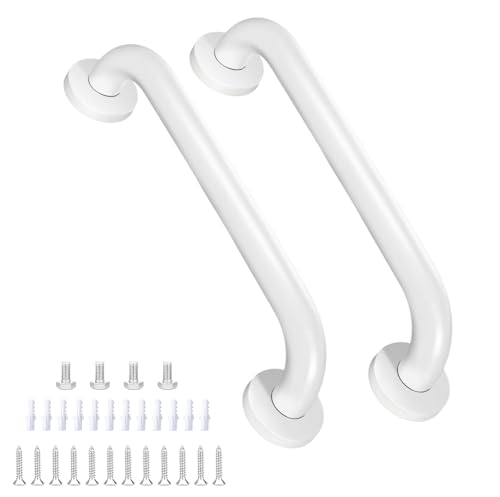 2 Pack Non-Slip Bathroom Grab Rail 11.8 Inch Stainless Steel Grab Bar Rail Safety Hand Rail Support for for Elderly Children and Disability White
