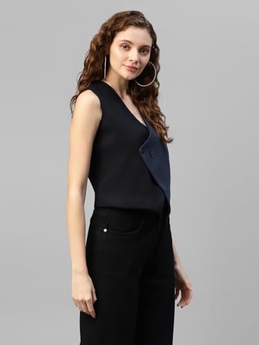 Image of DEEBACO Women's Solid Rayon Waistcoat for Women V-Neck Button Closure Sleeveless Waist Coat With Two Pockets Party Casual Wear Ladies Nehru Jacket (Multicolor)