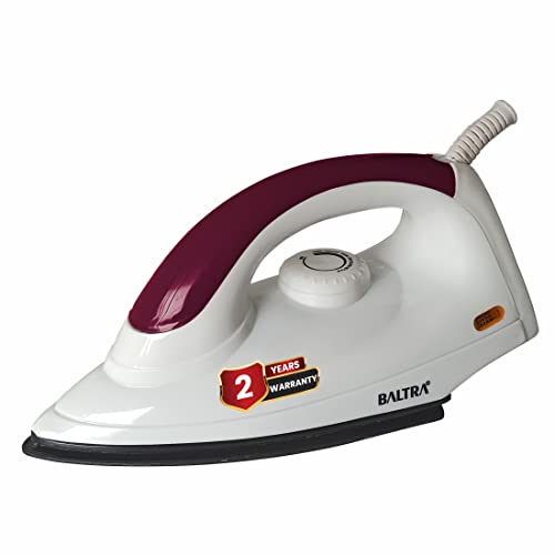 Image of BALTRA Smooth+Dry Iron Press 1000 Watt | Variable Temperature Control, Cool Touch Body, Light Weight, Easy Handle Grip, Cotton Braided Swivel Cord & Experience Wrinkle Free Ironing (Maroon)