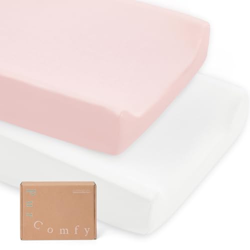 Image of PurComfy Supersoft Diaper Changing Pad Covers, 2-Pack Premium Bamboo Viscose Change Table Pad Covers for Baby Girls and Boys, Hypoallergenic Stretchy Changing Table Cover Sheets