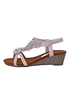[Fashion Thirsty] Where´s That From Women's Cevedo Sandals Diamante Flower PU Low Wedge Women's Sandals, Nude, 8 UK