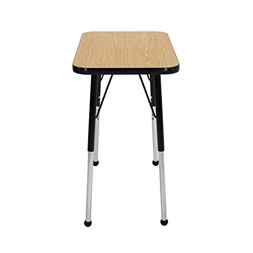 Image of FDP Rectangle Single Student Activity Table (30 x 18 inch), Standard Ball Glide Legs, Adjustable Height 19-30 inches; For Social Distance, Virtual In-Home, Classroom Learning - Oak Top /Black Edge