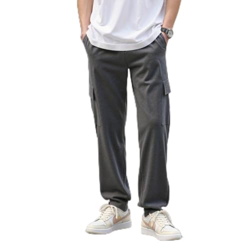 Calça cargo masculina casual cintura elástica cordão calça jogger atlética calça de moletom com bolsos, Cinza escuro, XGG