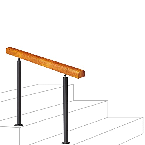 Barandilla de madera con poste de hierro de altura ajustable para escaleras exteriores 2