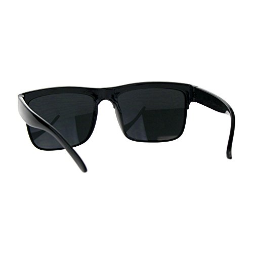 SA106 Mens All Black Half Horn Rim Rectangular Hipster Plastic Sunglasses4