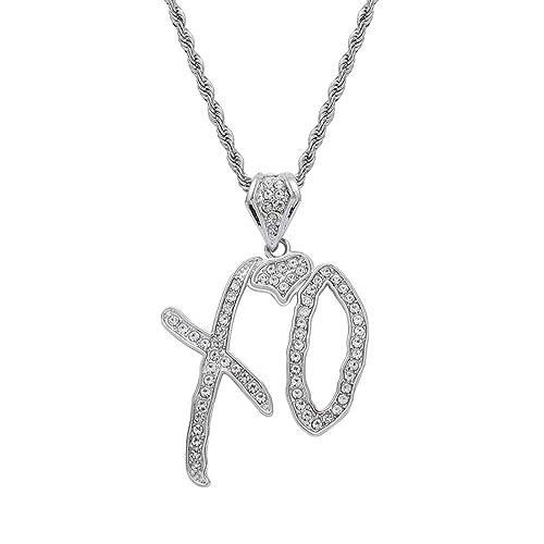 Ticome Hip Hop Necklace,Simple Letter XO Pendant, Fashionable Zircon Exquisite Alloy Necklace, Leading The Trend of Accessories, Unisex, Shiny Gift,Fan Gift (Silver)