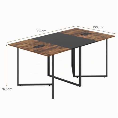 Miniatura 3 de Gymax Escritorio Para Ordenador De 180 Cm, Mesa De Conferencias Para 6-8 Personas, Gran Mesa Rectangular Con 2 Pasacables, Estilo Industrial, Para Sala De Reuniones, Sala De Juntas, Oficina