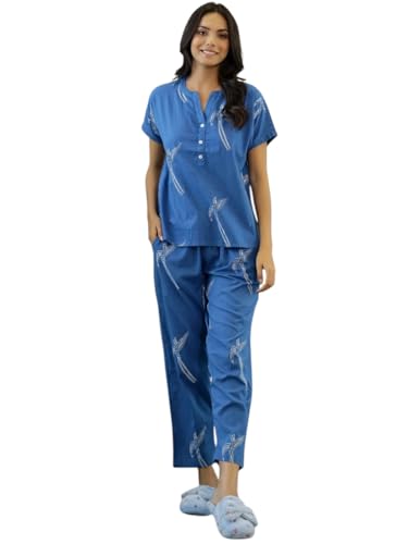 Image of Women's Cotton Printed Night Suit Set of Shirt & Pajama Set Women Night Wear Set