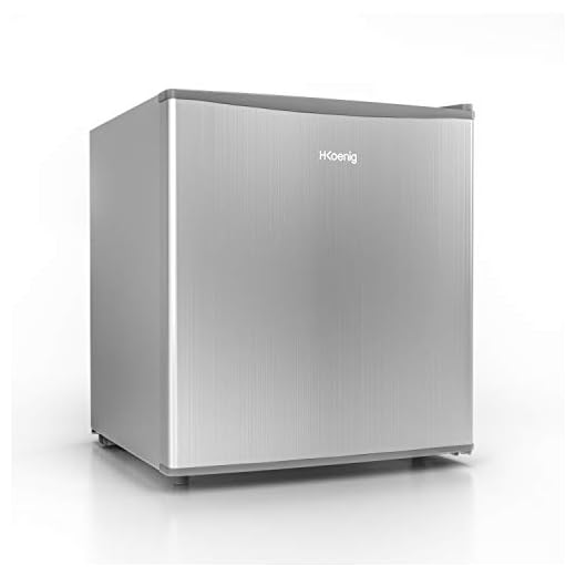 H.Koenig Frigorífico 45L FGX490, Color Gris, Clase Energética E, Tamaño Compacto 51 cm, Silencioso, Cubitos de Hielo 4L, Termostato Ajustable, Puerta Reversible