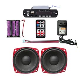 OTS WORLD All in One Mp3/FM Stereo Audio Amplifier Panel Inbuilt 100W Power Amplifier with 4"inch Dual woofer Speaker, 12v Adaptor, Battery, (AP55,4inch-spk)