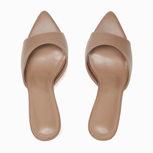 Image of Riekhany High Heel Mules for Women Slip On Open Pointed Toe Classy Patent Leather Stiletto Pumps Formal Slingback Mule Sandals Dress Walking Shoes
