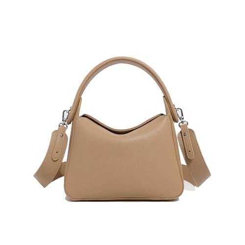 Women Top Handle Handbag Medium Leather Dumpling Bag Designer Crossbody Purse with Detachable Strap (Apricot)
