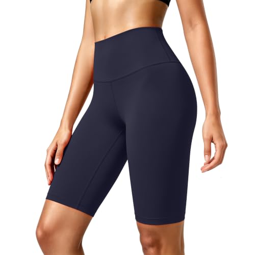 CHARMKING High Waisted Biker Shorts for Women - 5"/8" Tummy Control, Ultra-Comfort for Workouts, Yoga & Daily Wear (8", Navy Blue, Large-X-Large)